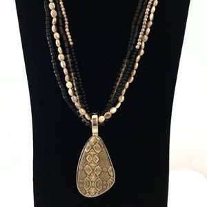 New Premier Designs Rich & Famous Necklace  Beaded Faux Snake Reversible Pendant